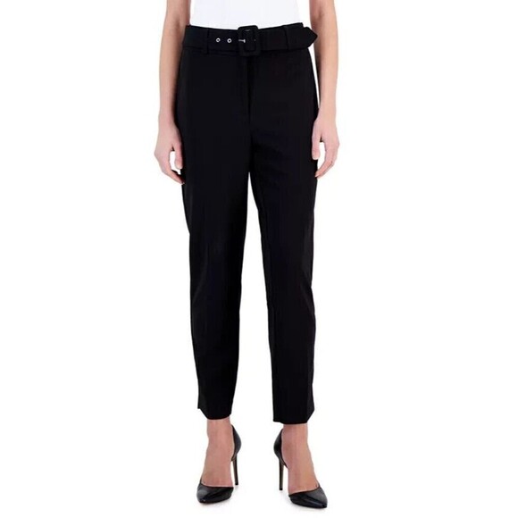 T Tahari Women's Solid Belted Slim-Leg Pants Black Size 8 - Picture 1 of 1